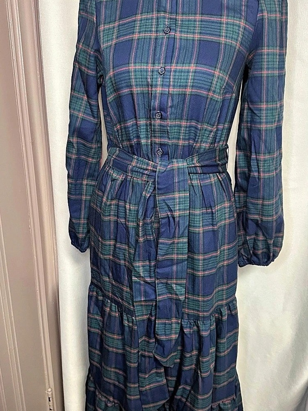 Plaid Long Sleeve Maxi Dress